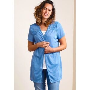 NWT Forgotten Blue Grace Crochet Open Cardigan M